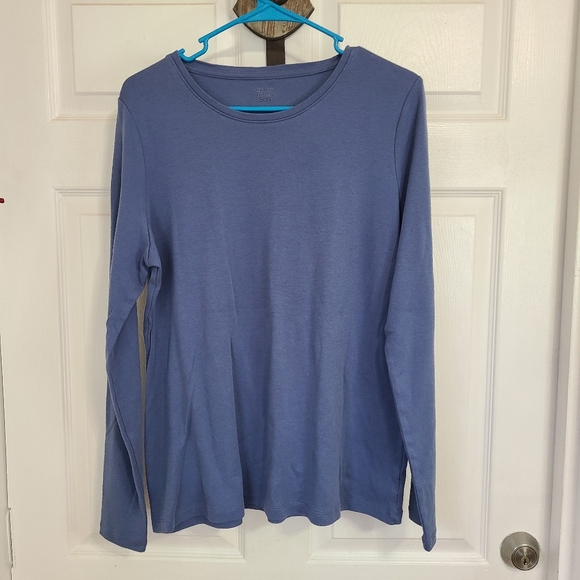 (386) Kim Roger's Woman's Long Sleeve Activewear Crewneck T-Shirt, Size: L Blue - Picture 4 of 13